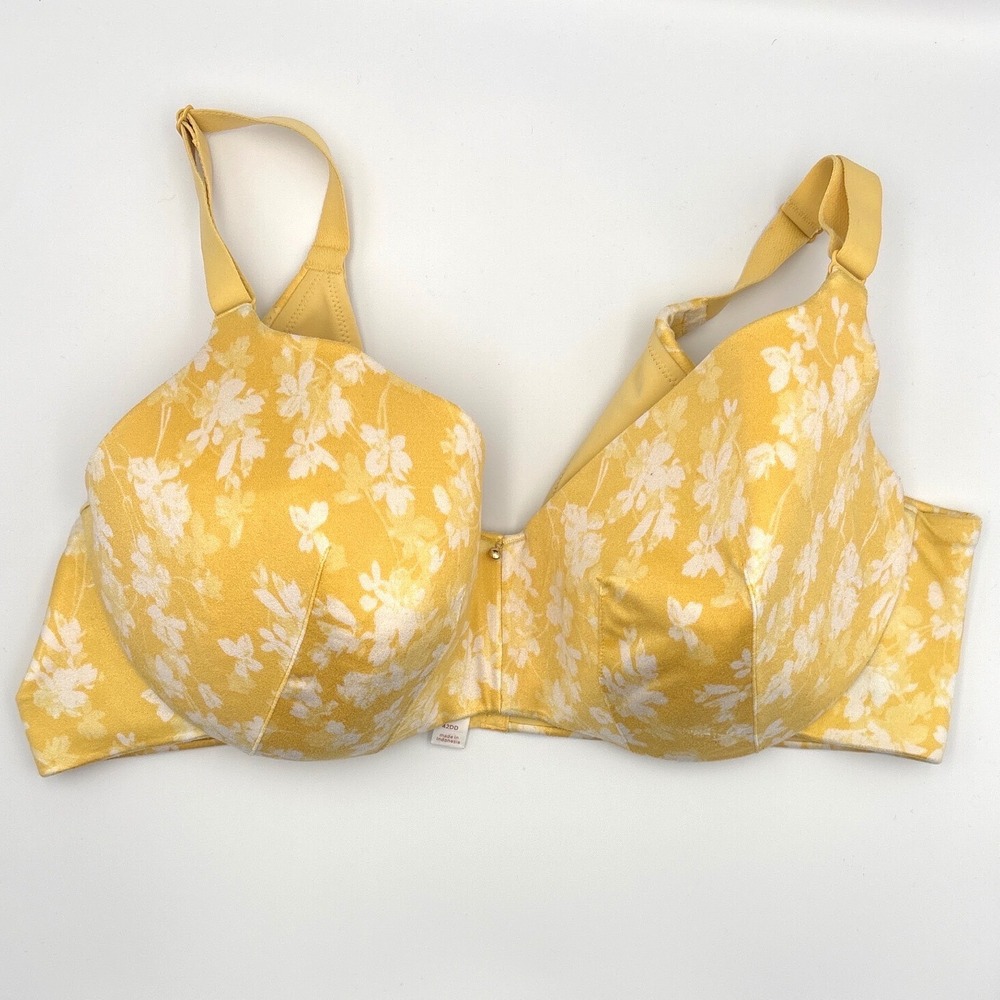 Cacique Yellow Floral Lightly Lined Balconette Bra 42DD Underwire Adjustable